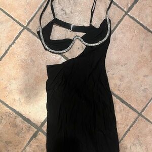 White Fox Boutique Black Dress with Silver Accents